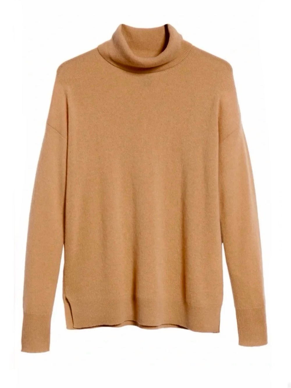 Nordstrom 100% Cashmere Turtleneck Oversized Drop Shoulder Sweater - Camel Tan S
